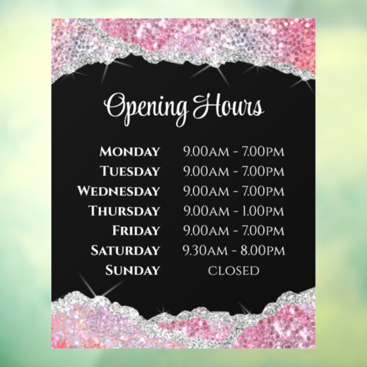 Autocollant Pour Fenêtre Parties scintillant rose Faux Heures d'ouverture C (Feuille 3)