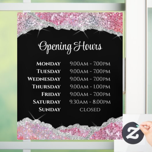 Autocollant Pour Fenêtre Parties scintillant rose Faux Heures d'ouverture C (Maison)