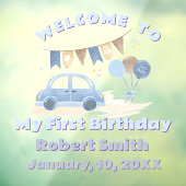 Autocollant Pour Fenêtre  Pastel Blue Car with Balloons First Birthday (Feuille 3)