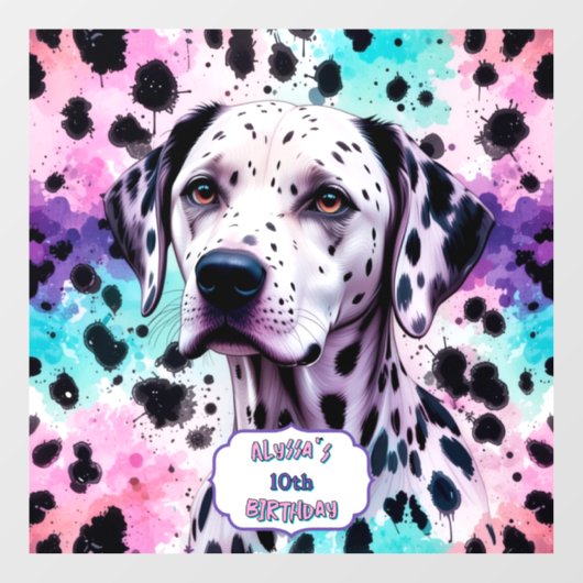 Autocollant Pour Fenêtre Pastel Dalmatian Dog Birthday Party (Feuille)