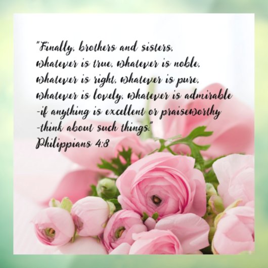 Autocollant Pour Fenêtre Pastel Pink Flowers Bible Verse (Feuille 3)