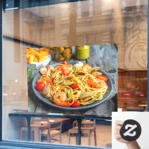 Autocollant Pour Fenêtre Pâtes Fruits de Mer Crevettes Moules Épices 2 Cuis
