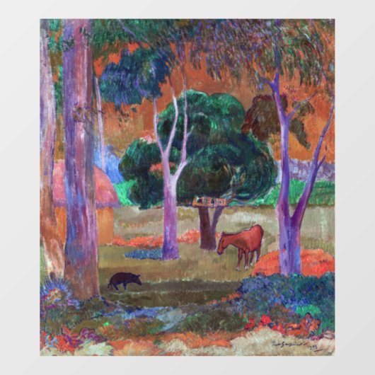 Autocollant Pour Fenêtre Paul Gauguin - Paysage avec un cochon et un cheval (Feuille)