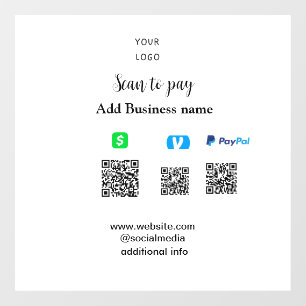 Autocollant Pour Fenêtre Paypal Cashapp venmo scan pour payer QR ajouter en