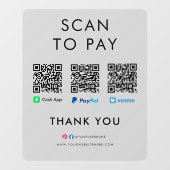 Autocollant Pour Fenêtre Paypal Venmo Cash App Scan pour payer QR Code gris (Feuille)