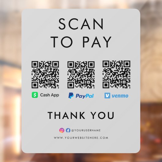 Autocollant Pour Fenêtre Paypal Venmo Cash App Scan pour payer QR Code gris (Feuille 2)