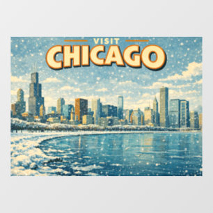 Autocollant Pour Fenêtre Paysage de Chicago et lac Michigan en hiver