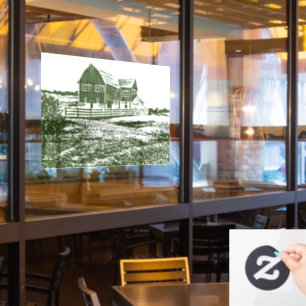 Autocollant Pour Fenêtre Paysage rural maison de ferme de style gravure sur