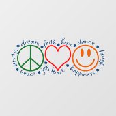 Autocollant Pour Fenêtre Peace Love Smile (Feuille)