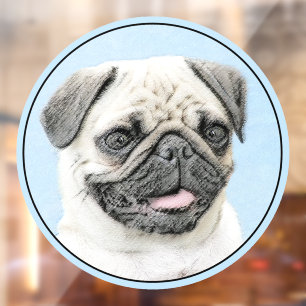 Autocollant Pour Fenêtre Peinture de carlin - Joli art original de chien