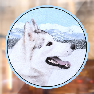 Autocollant Pour Fenêtre Peinture de chien Husky sibérien (argent et blanc)