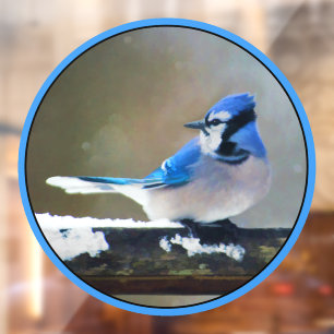 Autocollant Pour Fenêtre Peinture de Geai Bleu - Art Original d'Oiseau