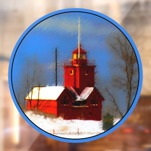 Autocollant Pour Fenêtre Peinture de phare rouge - Art original