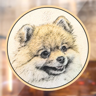 Autocollant Pour Fenêtre Peinture de Pomeranian (Orange) - Art de Chien Ori
