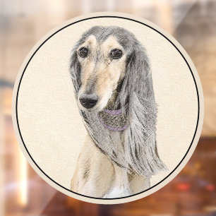 Autocollant Pour Fenêtre Peinture de Saluki (Fauve) - Art de chien original