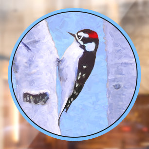 Autocollant Pour Fenêtre Peinture Downy Woodpecker - Art original pour oise