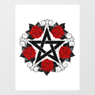 Autocollant Pour Fenêtre Pentagramme aux roses rouges