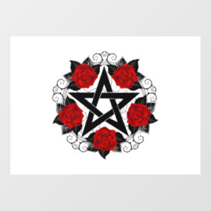 Autocollant Pour Fenêtre Pentagramme aux roses rouges