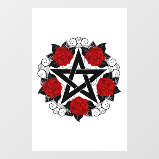 Autocollant Pour Fenêtre Pentagramme aux roses rouges (Feuille)