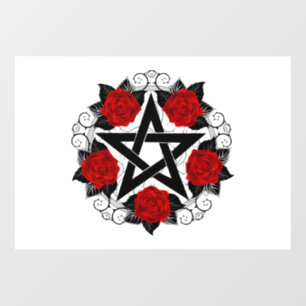 Autocollant Pour Fenêtre Pentagramme aux roses rouges