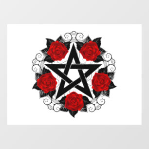 Autocollant Pour Fenêtre Pentagramme aux roses rouges