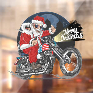 Autocollant Pour Fenêtre Père Noël amusant à moto à Noël