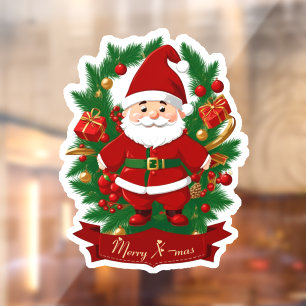 Autocollant Pour Fenêtre Père Noël avec branches de sapin -