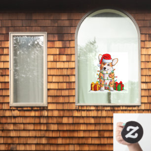 Autocollant Pour Fenêtre Père Noël Welsh Corgi Enveloppé Dans Des Guirlande