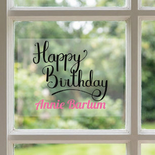 Autocollant Pour Fenêtre Personnalisé Joyeux Anniversaire Pink Font Clair