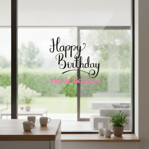 Autocollant Pour Fenêtre Personnalisé Joyeux Anniversaire Pink Font Clair