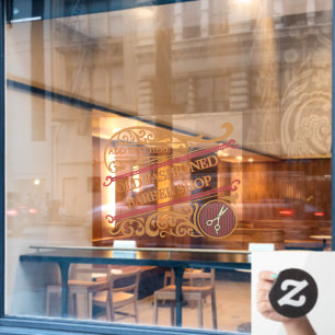 Autocollant Pour Fenêtre Personnaliser Ancien Barber Shop Gold Burgundy