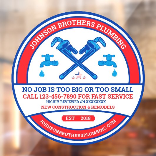 Autocollant Pour Fenêtre Personnaliser Contractant de plomberie Entreprise  (Feuille 2)