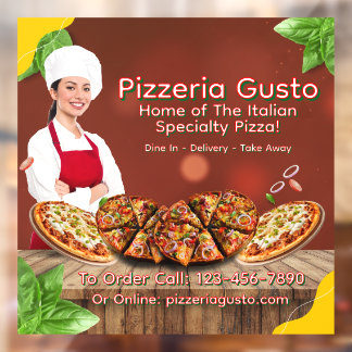 Autocollant Pour Fenêtre Personnaliser Femme Chef Pizza Restaurant Promotio