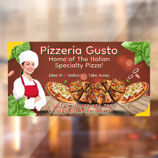 Autocollant Pour Fenêtre Personnaliser Femme Chef Pizza Restaurant Promotio