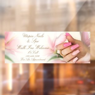 Autocollant Pour Fenêtre Personnaliser Fleurs Roses Salon De Manucure Bien