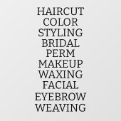 Autocollant Pour Fenêtre Personnaliser Grande liste de services de salon de (Feuille)