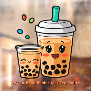 Autocollant Pour Fenêtre Personnaliser Happy Bubble Tea Boba Cartoon 2