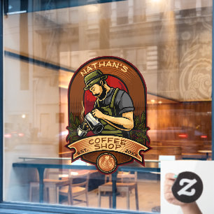 Autocollant Pour Fenêtre Personnaliser la boutique de café vintage Barista
