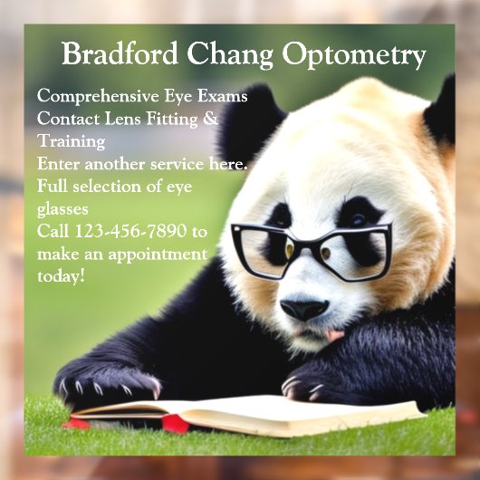 Autocollant Pour Fenêtre Personnaliser Lecture Panda Optométrie Bureau avan (Feuille 2)