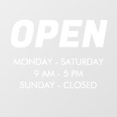 Autocollant Pour Fenêtre Personnaliser les heures d'ouverture | Times Openi (Feuille)