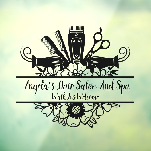 Autocollant Pour Fenêtre Personnaliser Salon De Coiffure Et Spa Noir (Feuille 3)