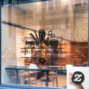 Autocollant Pour Fenêtre Personnaliser Salon De Coiffure Et Spa Noir Grand