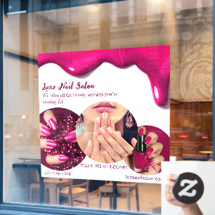 Autocollant Pour Fenêtre Personnaliser Salon de Nail Art Élégant Rose Bouti