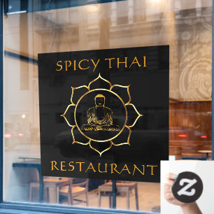 Autocollant Pour Fenêtre Personnaliser Thai Restaurant Golden Bouddha Front