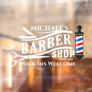 Autocollant Pour Fenêtre Personnaliser un poteau de magasin de barbier géné