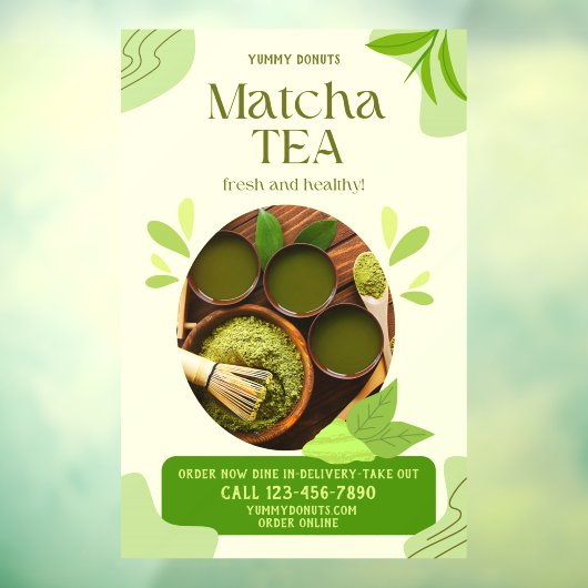 Autocollant Pour Fenêtre Personnaliser Vert Bio Matcha Thé Boire Advert (Feuille 3)