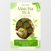Autocollant Pour Fenêtre Personnaliser Vert Bio Matcha Thé Boire Advert (Feuille)