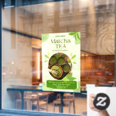 Autocollant Pour Fenêtre Personnaliser Vert Bio Matcha Thé Boire Advert (Fenêtre de café)
