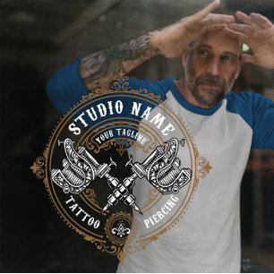 Autocollant Pour Fenêtre Personnaliser Vintage Tattoo Shop Armes à feu Mach