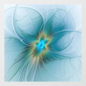 Autocollant Pour Fenêtre Petite Beauté Moderne Bleu Or Fractal Art Flower (Feuille)